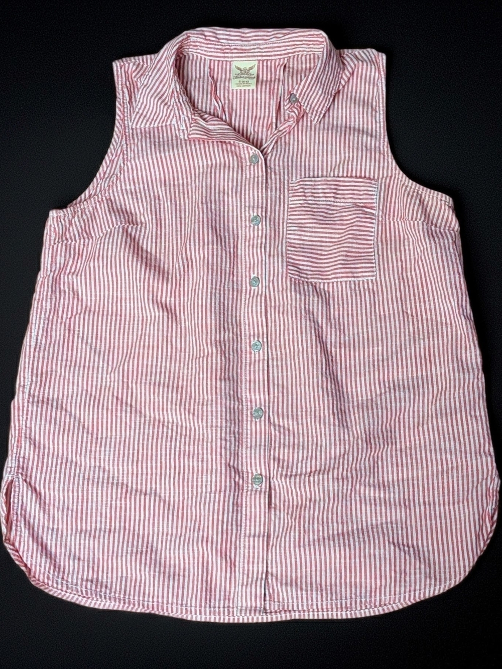 Discontinued Faded Glory Cotton Red White Striped Sleeveless Button Down Shirt S